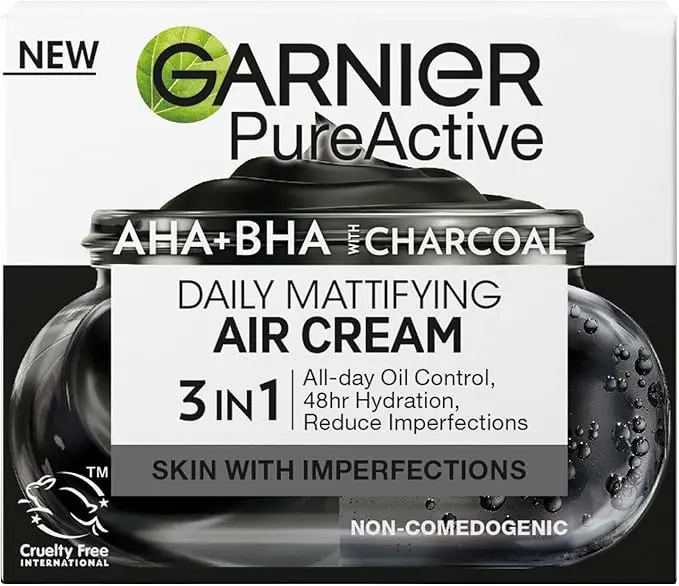 GARNIER PURE ACTIVE AHA+BHA CHARCOAL MATTIFYING AIR CREAM