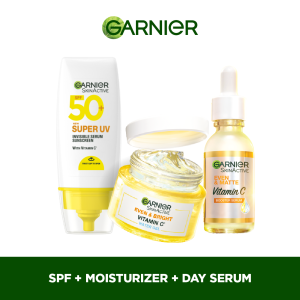 Garnier Even & matte Super Day Routine Kit:Super UV spf50 sunscreen +Water Gel Glow Moisturizer + Day Serum