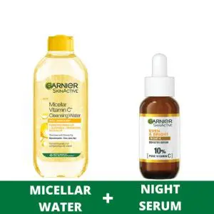 Garnier Eventone Night Routine Kit - Even & Bright Vitamin C Night Serum 30ml + Even & Matte Brightening Micellar Water With Vitamin C 400ml