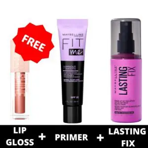 MAYBELLINE BADDIE STARTER KIT (Maybelline Lasting Fix Setting Pray + Fit Me Primer Luminous & Smooth + Lifter Gloss Topaz)