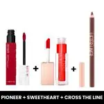 MAYBELLINE Perfect Pout Trio (pioneer Matte Ink Liquid Lipstick+ Sweetheart Hydrating Lifter Gloss +Cross the Line Lifter Liner)