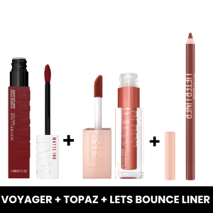 MAYBELLINE Perfect Pout Trio (Voyager Matte Ink Lipstick +Topaz Hydrating Lifter Gloss + Lets Bounce Lifter Liner)