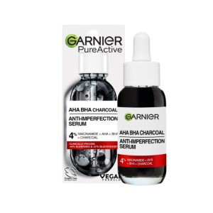 Garnier SkinActive 4% AHA + BHA & Niacinamide Charcoal Face Serum - 30ml