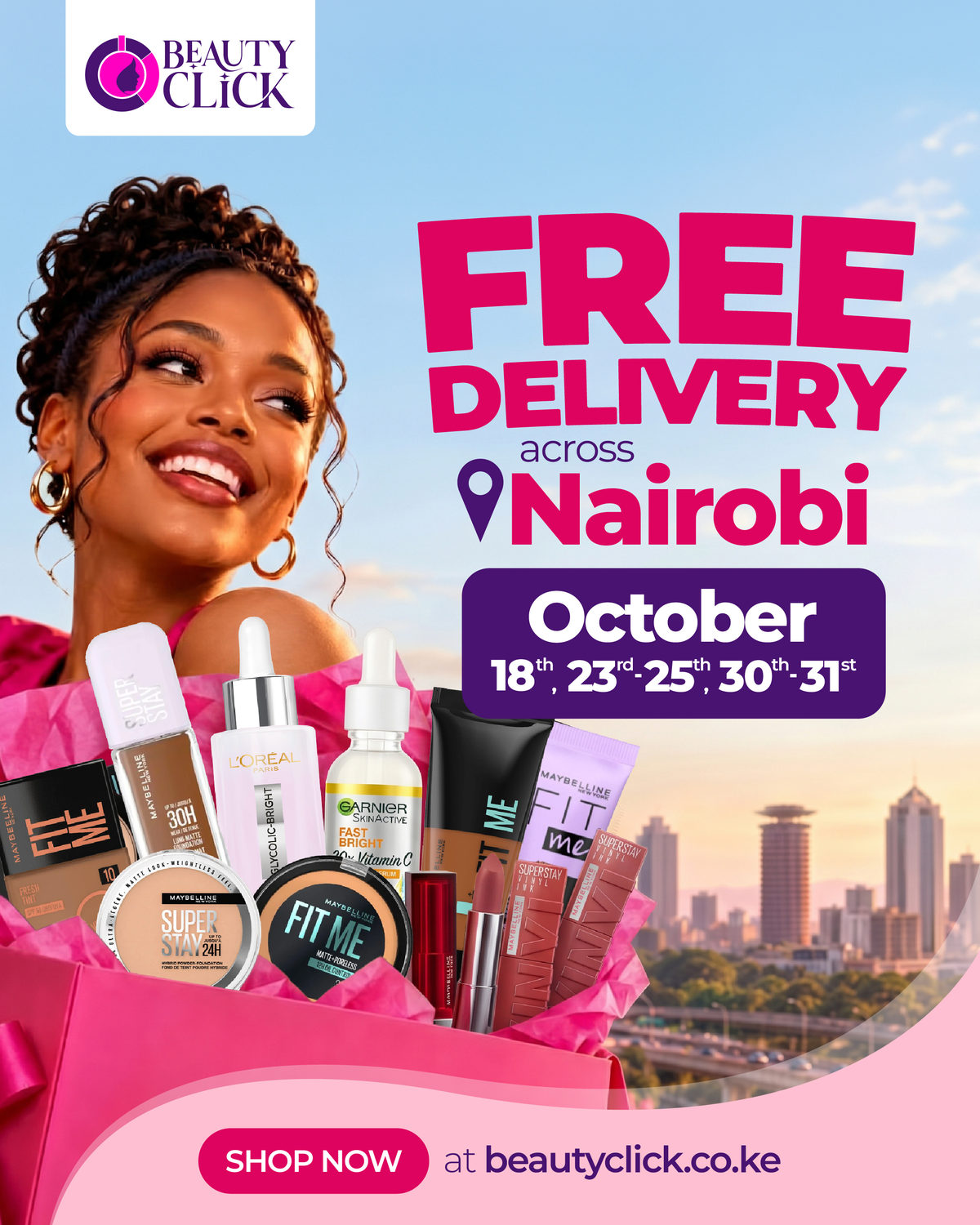 Free delivery across Nairobi, October 18th, 23rd-25th and 30th-31st